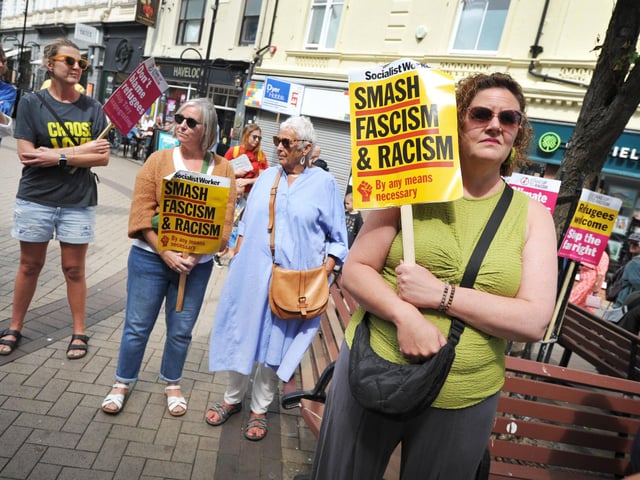 Hastings Stand Up To Racism's National Day Of Protest on August 10 2024 in Robertson Street.