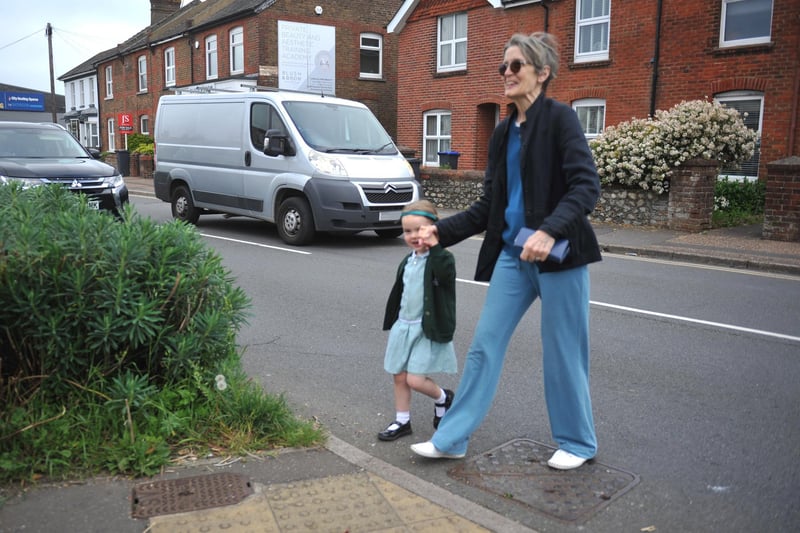 Pictured is Val Knight and her daughter Luna crossing Sompting Road.