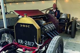 Neil Gough and his 1911 Krit in the paddocks at Goodwood. Picture: Rupert Toovey