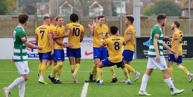 Action from Lancing's win over Corinthian in the Isthmian south east division