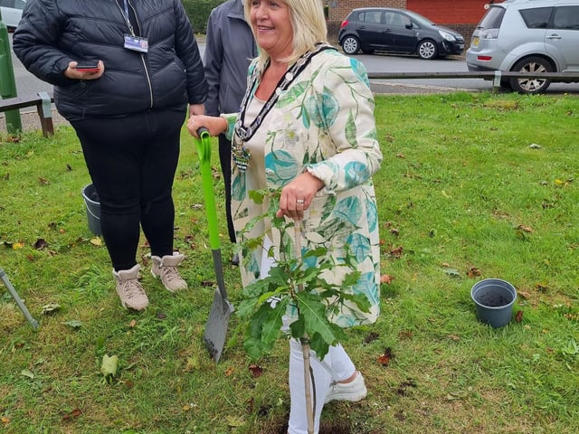 Alison Cooper, Arun District Council chairman, planted the tree at Nightingales Sheltered Housing in Findon Village to commemorate the Coronation of King Charles III