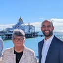 Left to right: Leader of Eastbourne Borough Council Stephen Holt, Gaynor Sedwick from Friends of Eastbourne Seafront and Josh Babarinde MP. Photo: contributed