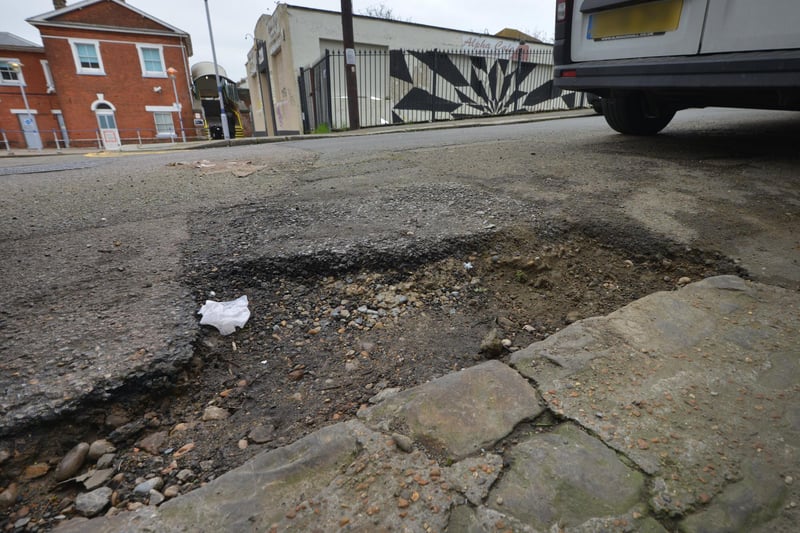 A pothole in St Leonards: St Johns Road.