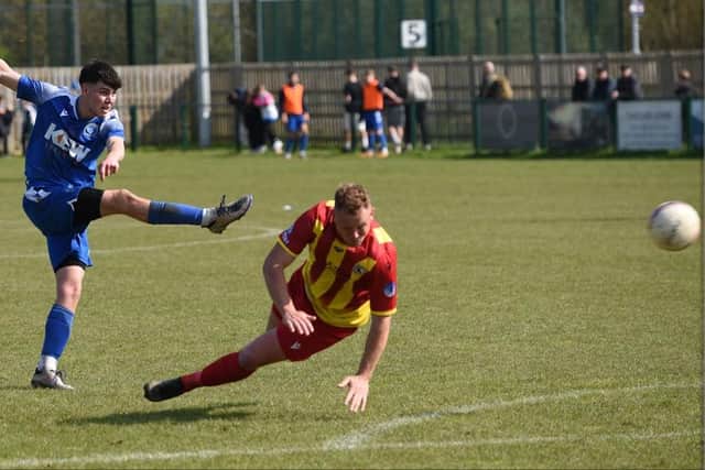 Jamie Frankland scores a superb goal for Broadbridge Heath - but they lost 3-1 to Crowborough | Picture: Chris Gregory