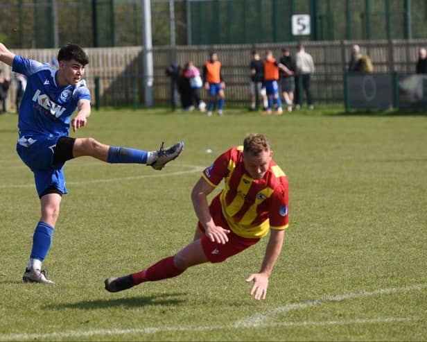 Jamie Frankland scores a superb goal for Broadbridge Heath - but they lost 3-1 to Crowborough | Picture: Chris Gregory