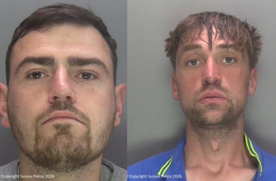 Sussex Police posted images of Spencer Hurry, 27, and Luke Wolf England, 32, as part of the appeal.