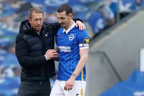 Brighton manager Graham Potter and Lewis Dunk. (Photo by JOHN SIBLEY/POOL/AFP via Getty Images)