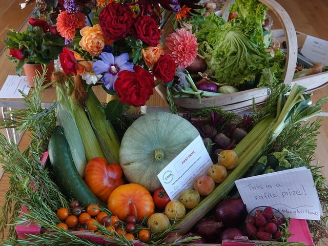 An arrangement of mixed produce, winning first prize for Christina Goodwyn