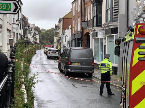 Sussex Police and the fire service are at the scene of the incident. Photo: Justin Lycett.