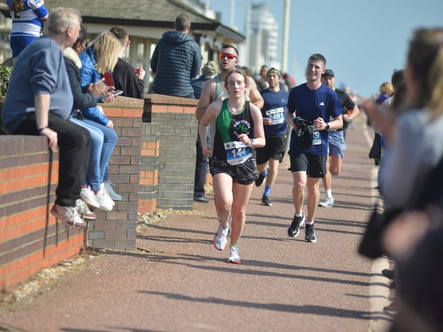 Images from the finish area at the 2026 Hastings Half Marathon