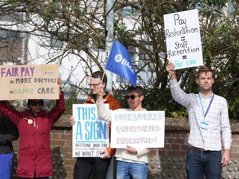 Junior doctors send defiant messages on picket line outside Worthing Hospital