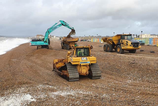 The bi-annual maintenance work to the East Sussex beach maintains protection for the town from coastal flooding, providing a soft engineered flood defence that reduces the impact of high tides and storms on the sea front.