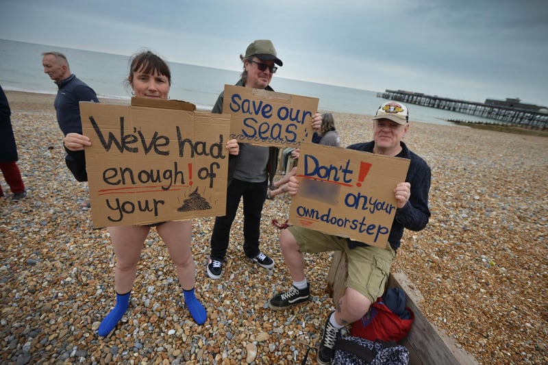 Surfers Against Sewage Paddle-Out protest in Hastings on May 18 2024.