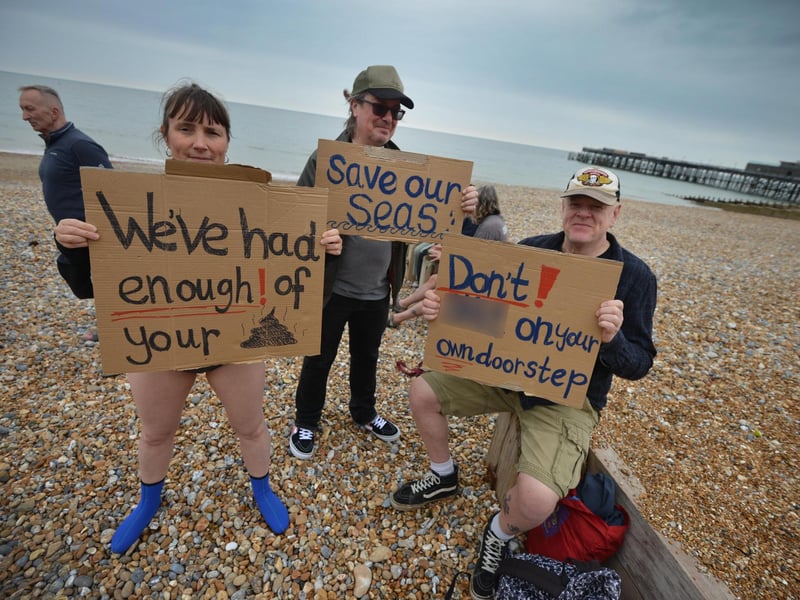 Surfers Against Sewage Paddle-Out protest in Hastings on May 18 2024.