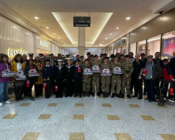 Cadets and volunteers, including Eastbourne and Willingdon MP Caroline Ansell, at the Beacon Shopping Centre helped raise a record breaking amount of money for the Poppy Appeal. Picture: The Beacon