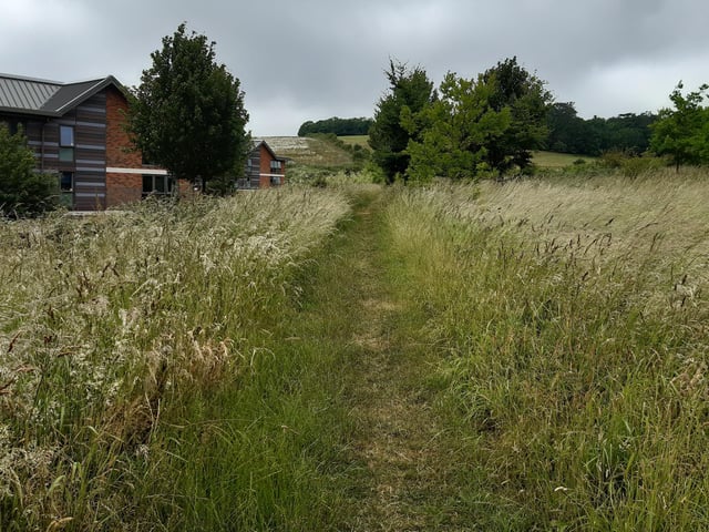 You have the Northfield blocks on your left as you follow the path to go uphill