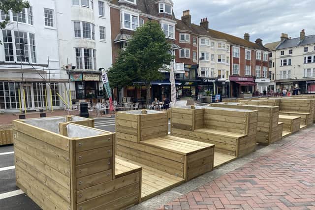 New seating / planters in Montague Place. Photo: Eddie Mitchell