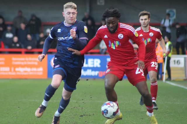 Remi Oteh in action last season for Crawley Town. Picture: Cory Pickford/SussexWorld