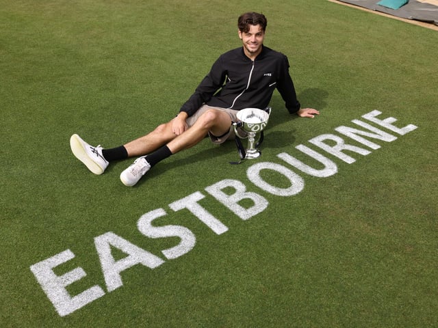 Taylor Fritz of United States enjoys victory in Eastbourne for the third time
