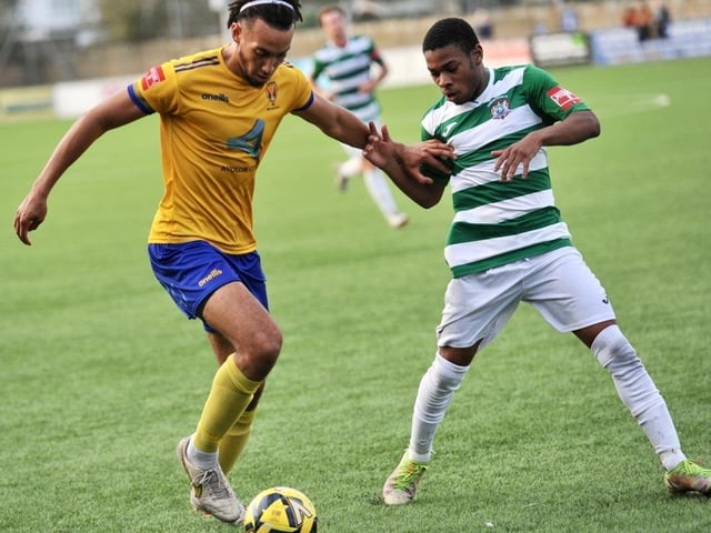 Action from Lancing's win over Corinthian in the Isthmian south east division