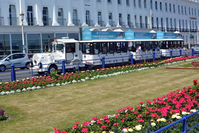 The Dotto Train passes Carpet Gardens on Eastbourne seafront. Photo by Stephen Curtis