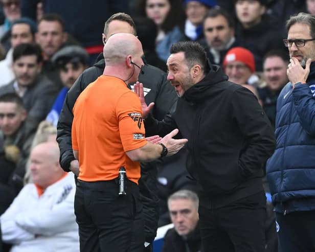 Brighton and Hove Albion manager Roberto De Zerbi said earlier this season that England was the ‘only country where there is VAR you are not sure that the decision is right’.(Photo by Mike Hewitt/Getty Images)
