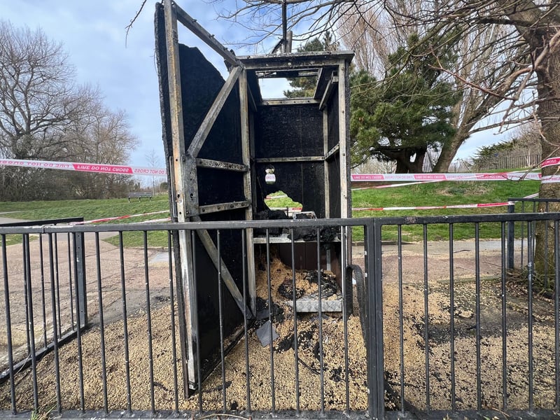 A fire involving a newly installed food dispenser at Brooklands Park in Worthing is believed to have been started deliberately.