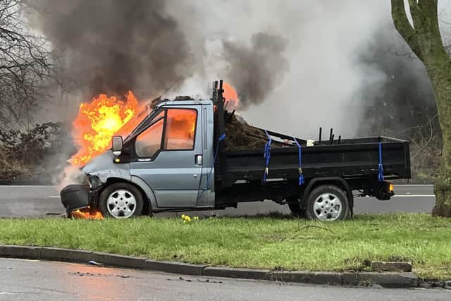 Truck on fire in Hove.
