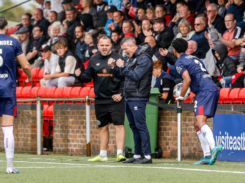 Images from Eastbourne Borough's 2023-24 season opener, a 1-0 National South home win over Hampton and Richmond