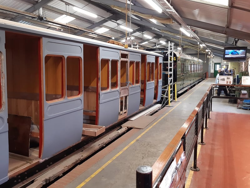 The carriage and wagon workshop at Horsted Keynes station on the Bluebell Railway