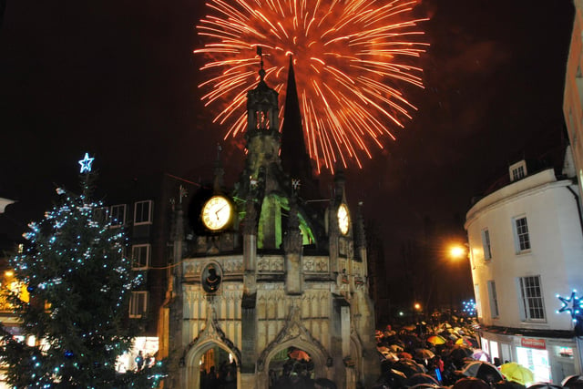 An explosion of light bursting over the Cathedral to mark the light switch on in 2009
