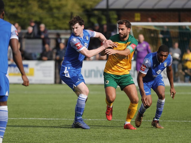 Action from Horsham's 2-0 home defeat to Bishop's Stortford in the Isthmian Premier on Saturday