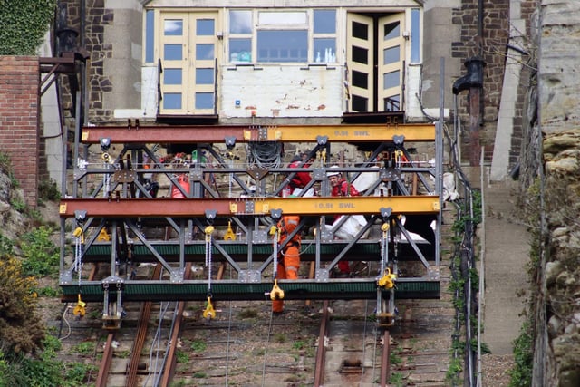 A close-up of the special platform being used for the repairs