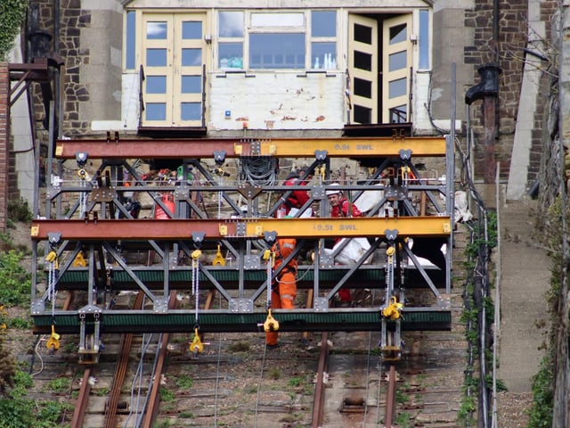 A close-up of the special platform being used for the repairs