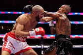 Chris Eubank Jr and Conor Benn exchange punches during the Middleweight fight. (Photo by Richard Pelham/Getty Images)