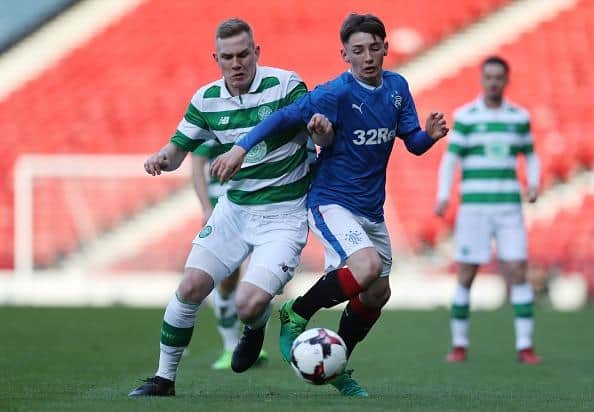 Billy Gilmour in action for Rangers in 2017 during The Scottish FA Youth Cup Final against Celtic