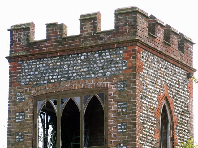 Located in the garden of a private property in South Street, Tarring, this folly is Grade II listed. It was built as a garden retreat by solicitor W. Osborne Boyes in about 1896. It had two storeys and a basement and he liked to work there in peace and solitude.