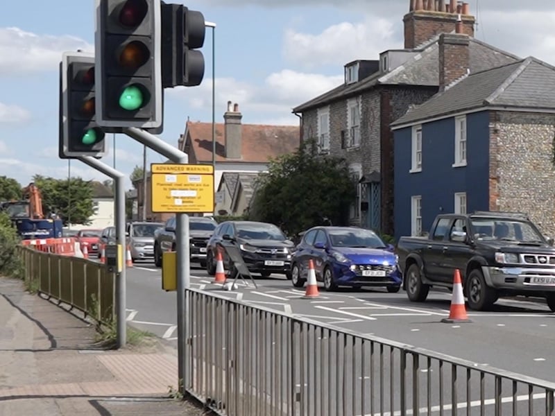 A Chichester road is closed to repair a wall that supports the River Lavant.