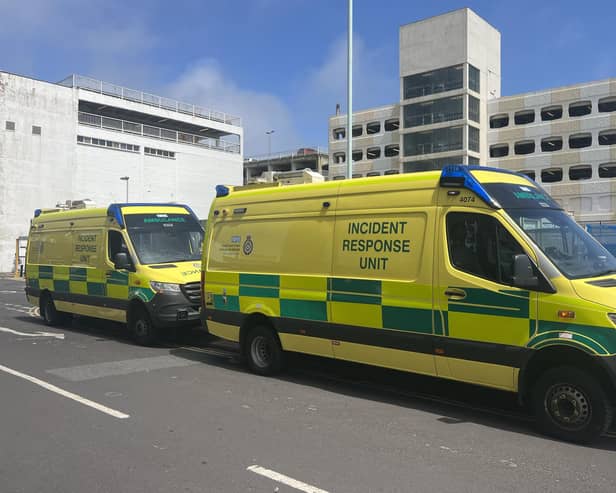 Multiple ambulance incident response units were pictured near the Grafton multi-storey car park outside Hollywood Bowl around 1pm. Photo: Eddie Mitchell