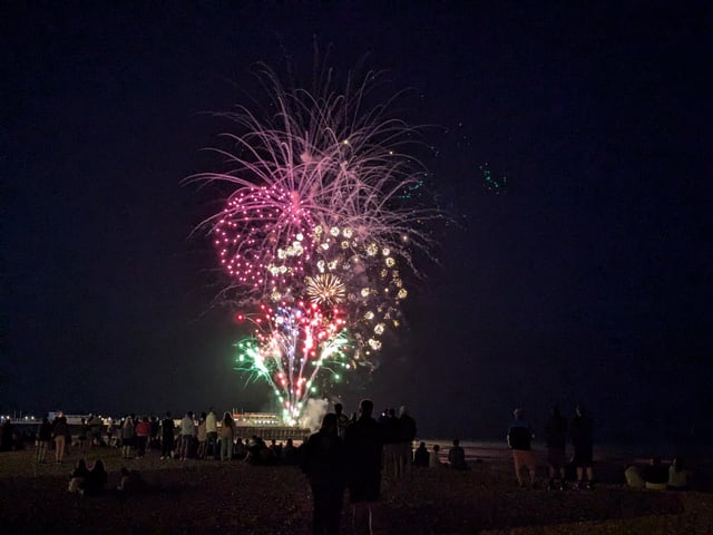 Worthing Lions Festival fireworks were launched from the end of Worthing Pier on July 27, 2024, to a crowd of hundreds on the beach and promenade