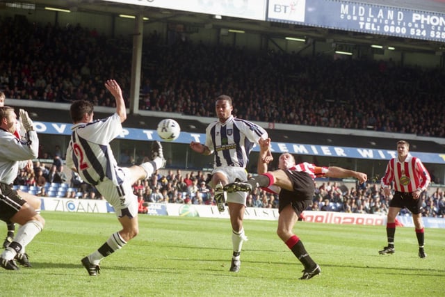 Kevin Ball twists to volley home the winner at West Brom in 1998.