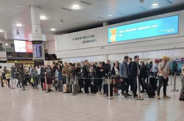 Queues at Gatwick Airport on Monday, May 23, 2022