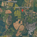 The application proposes a 44.64kW ground-mounted solar array, arranged in two rows, on land south of Need’s Farm House, off Steyning Road. Photo: Google Earth