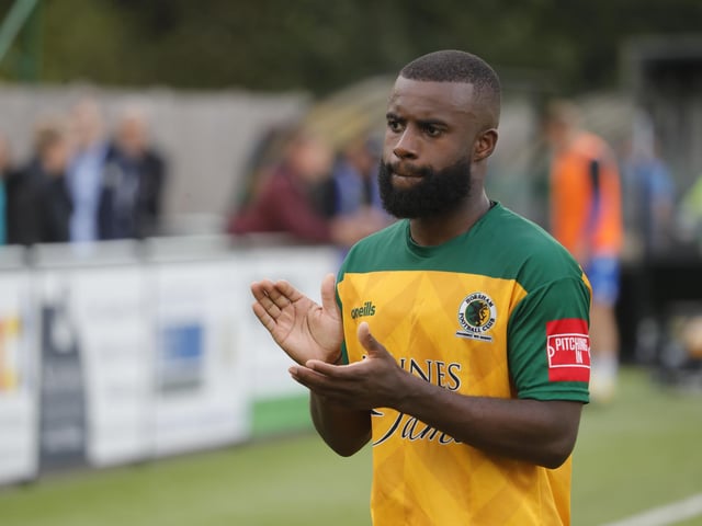 Action from Horsham's 2-0 home defeat to Bishop's Stortford in the Isthmian Premier on Saturday