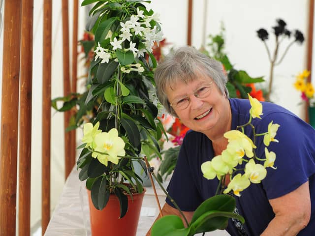 Yapton Cottage Gardeners’ Society vice-president Stella Whitelock, pictured with her orchid at a previous show