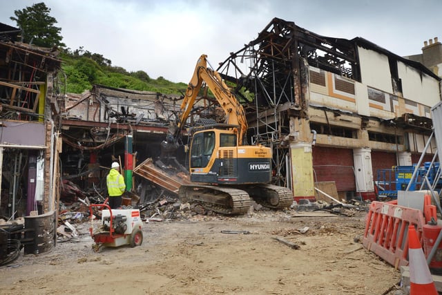 Demolition of former nightclub and amusement arcade in George Street, Hastings. Photo was taken on May 30 2023.
