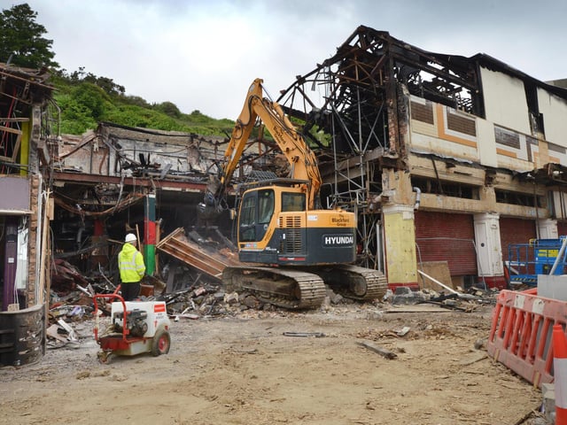 Demolition of former nightclub and amusement arcade in George Street, Hastings. Photo was taken on May 30 2023.