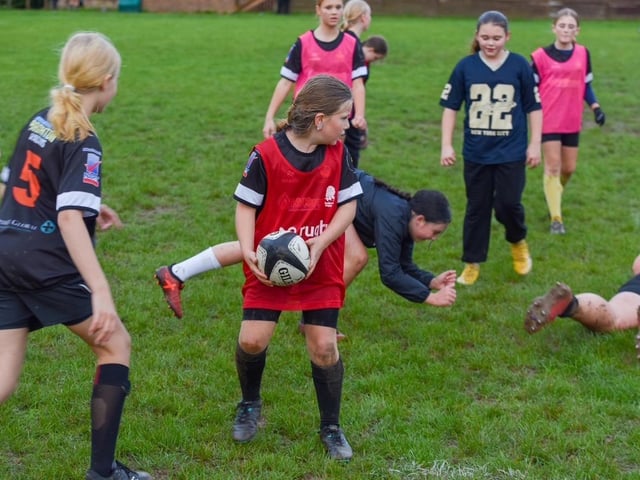 Girls at Burgess Hill RFC get a visit from Harlequins Women