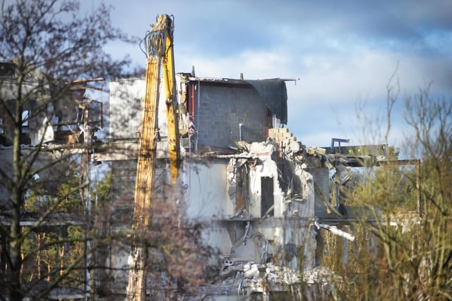 Demolition of Ashdown House in St Leonards. Photo taken from Harrow Lane on February 2 2023.