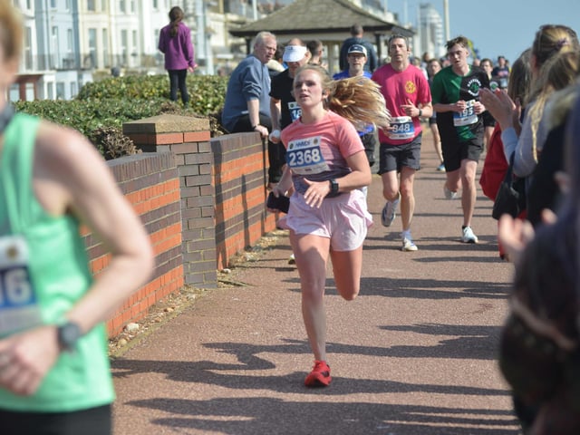 Images from the finish area at the 2026 Hastings Half Marathon